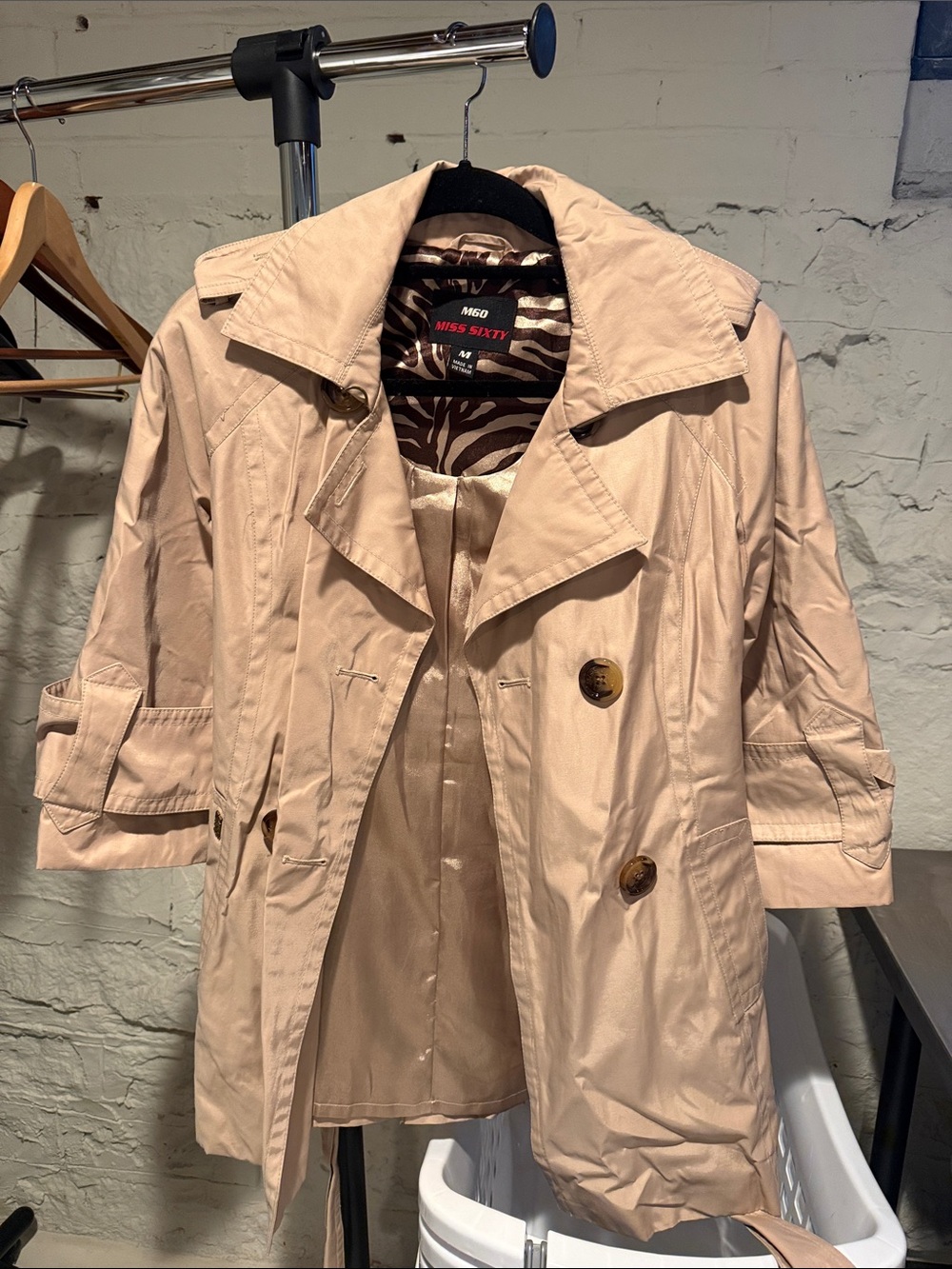Miss Sixty Light Beige Trench Coat with Zebra Lining